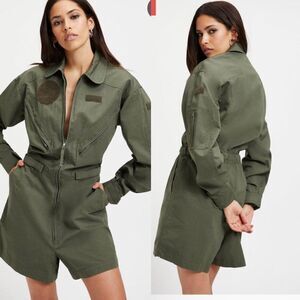 Good American Romper Womens 6 (3 XL) Plush Green Flight Suit one piece NWT